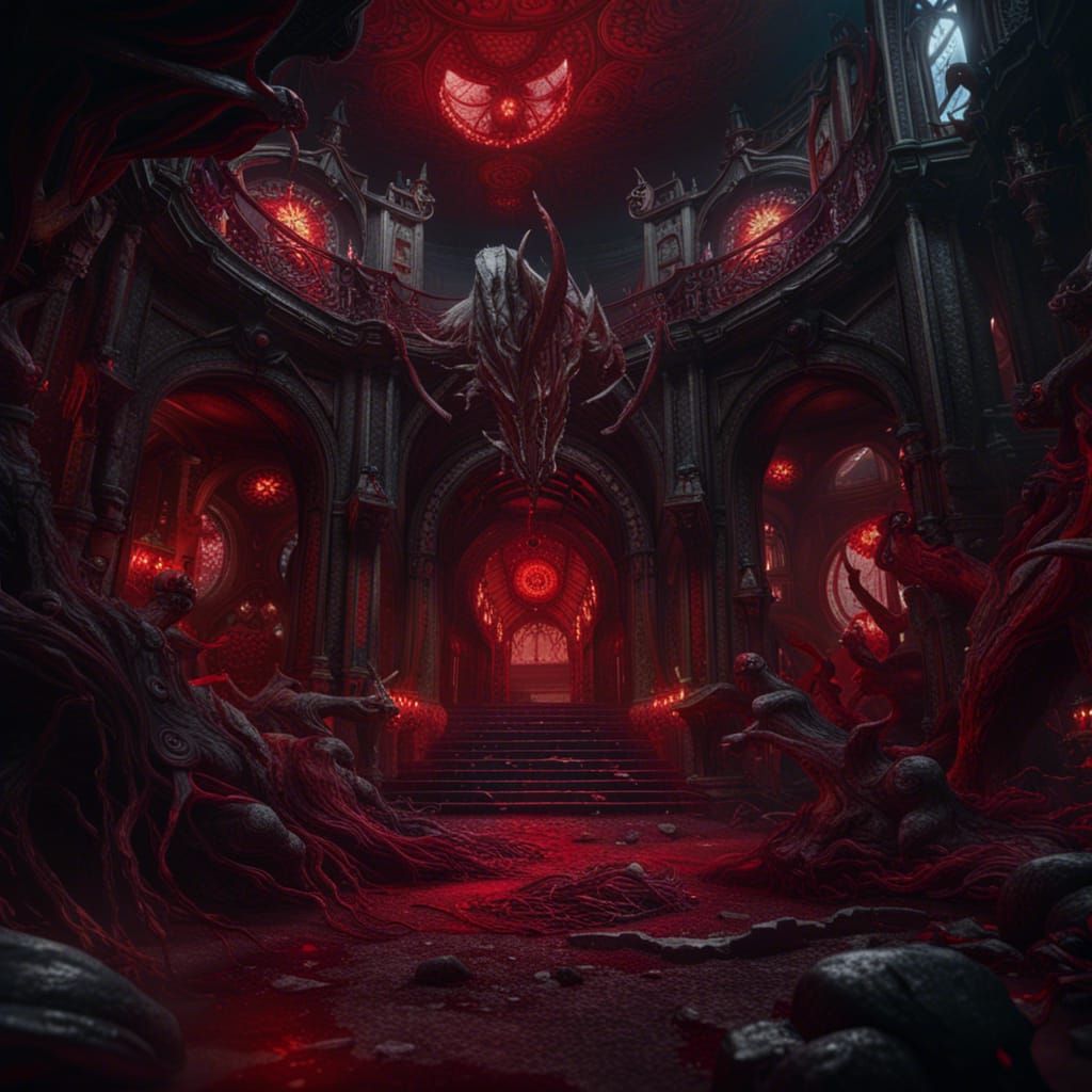 Darkness surrounded by chaos in crimson - AI Generated Artwork ...