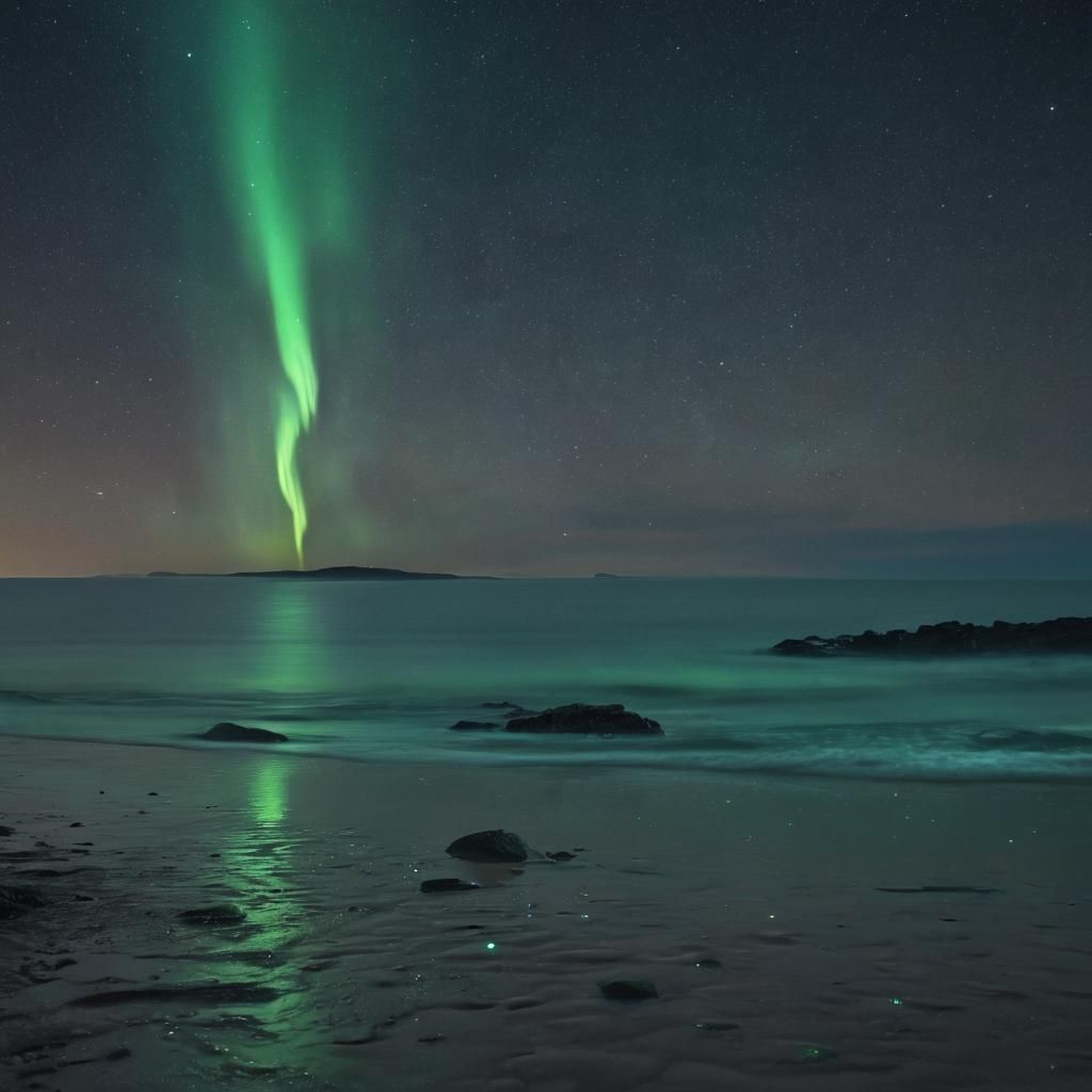 Midnight Beach in Vibrant, Surreal Splendor