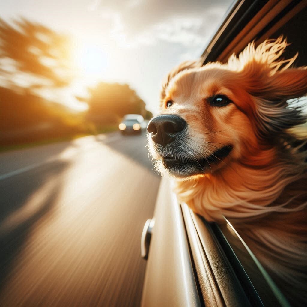 Dog sticking head out of car window