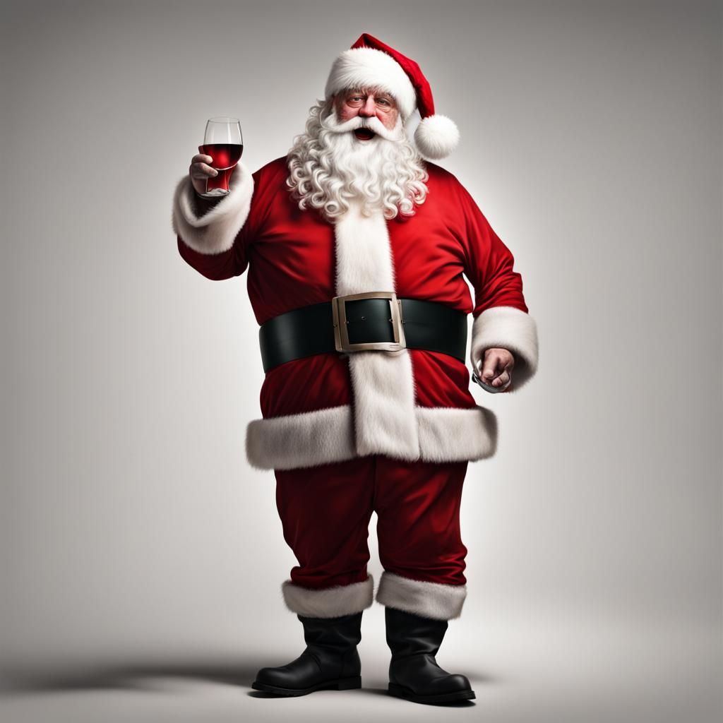 drunk, santa claus, photorealistic, whole body shot