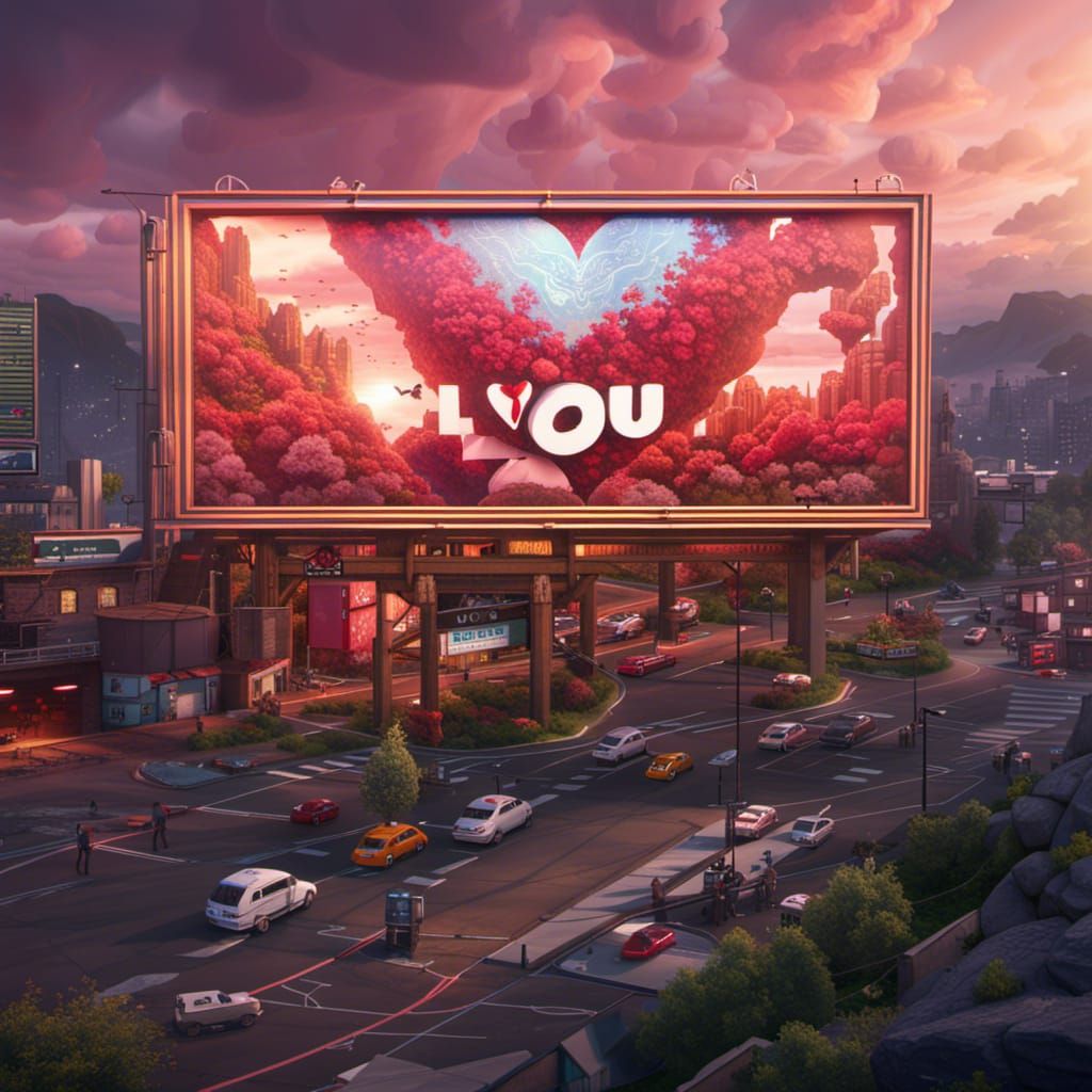 A giant billboard reads "I love you" - AI Generated Artwork - NightCafe