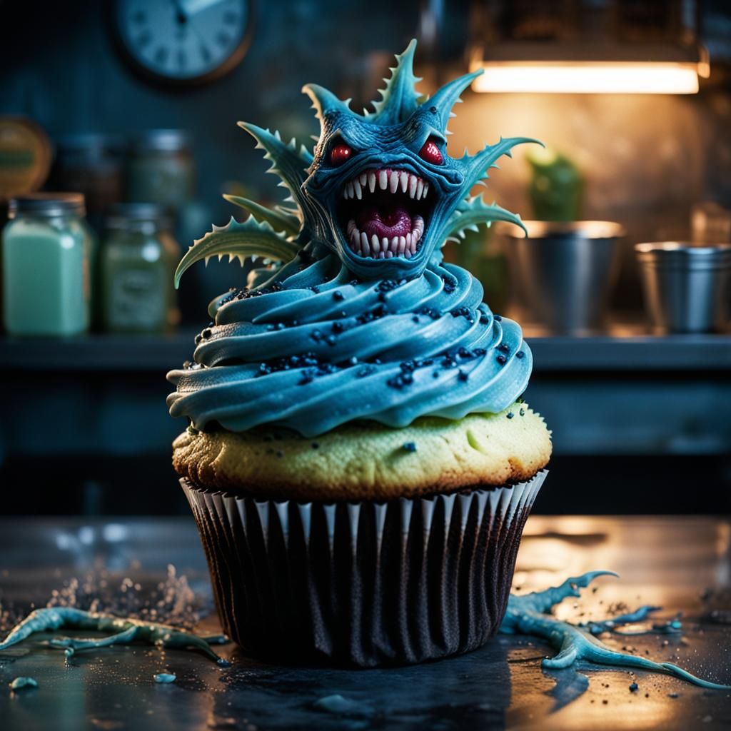 Little shop of Horror Evil Cupcake detailed matte painting, ...