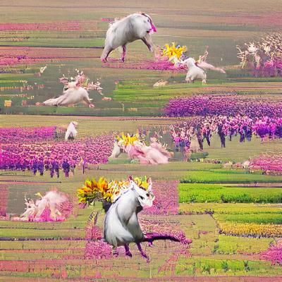 A unicorn dancing in a field of flowers