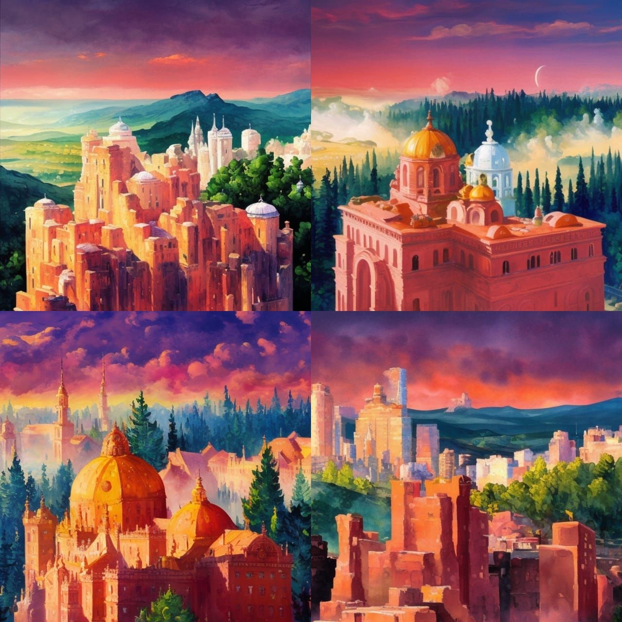 Overlooking A City In Gouache Style, Watercolor, Museum Epic ...