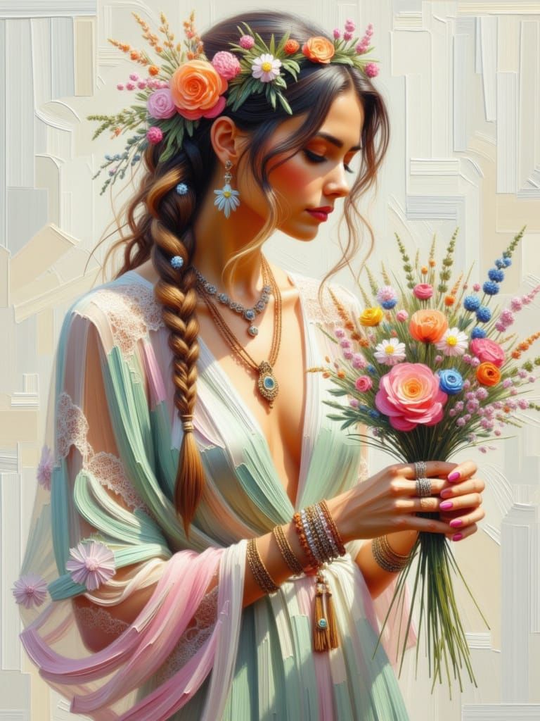 Женщина с букетом цветов 