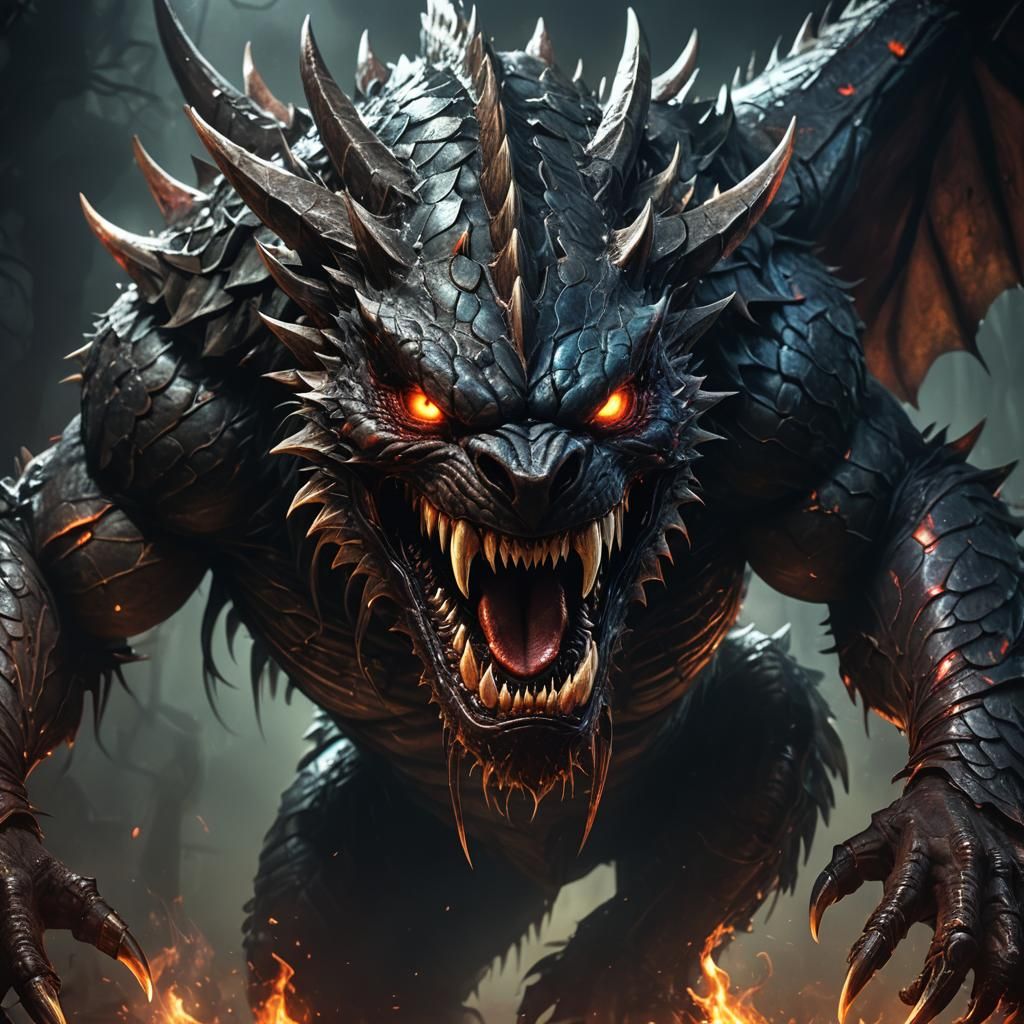 Monstrous Creature Emerging from Shadows in Dark Fantasy Art