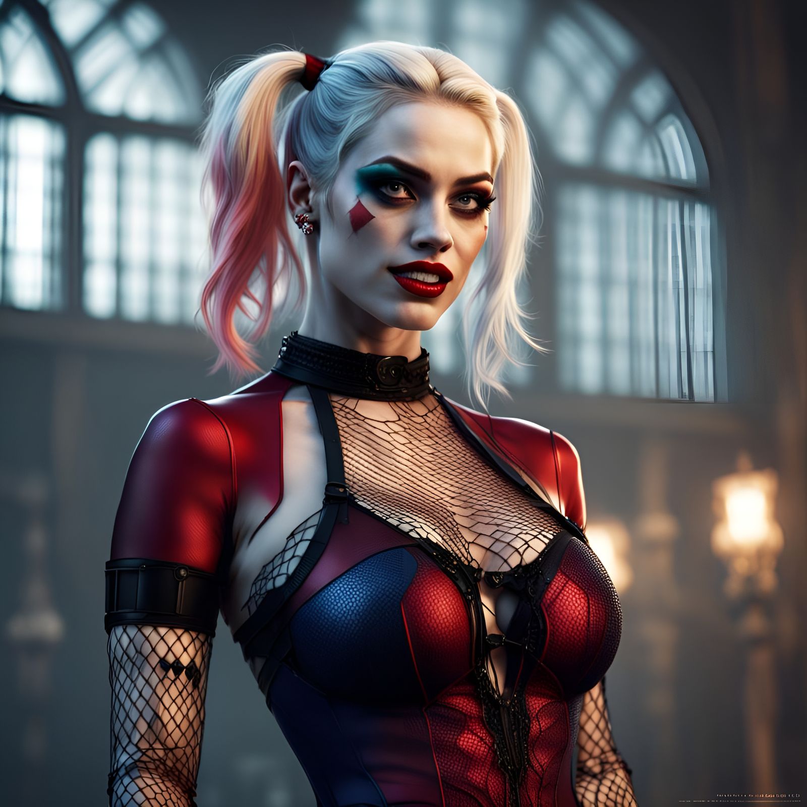 Harley Quinn as a gorgeous woman in netting bodysuit :: phot...