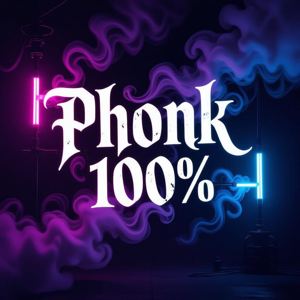 make a cool banner for phonk using dark colors and cool mist. Make it have the words phonk 100% in it
