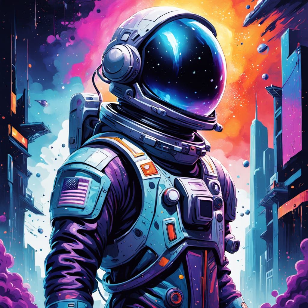 Graffiti Cosmic Metropolis in Vibrant, Hyper-Realistic Style