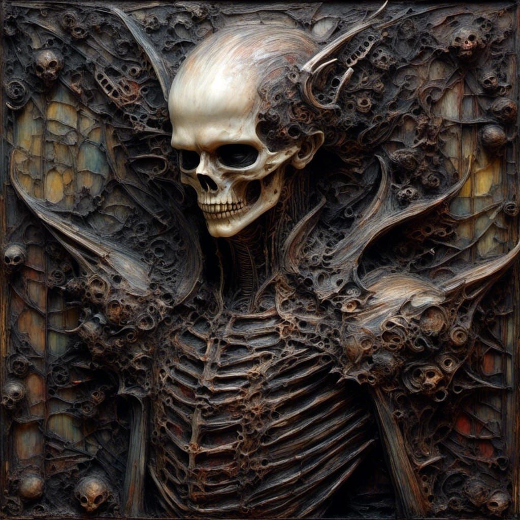 <lora:Impax:1.0> impasto , Thick, Spatula, encaustic wax,  Complex portrait of a beatiful vampire  ,giger, deeply lined ,Insanely Detailed a...