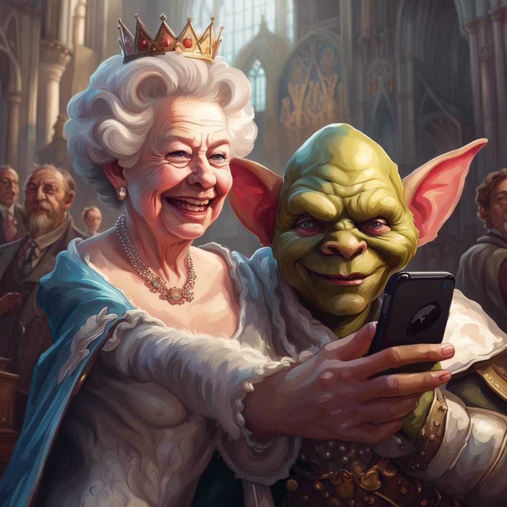 Goblin takes a selfie with Queen Elizabeth II  by @Rebecca Eriksson