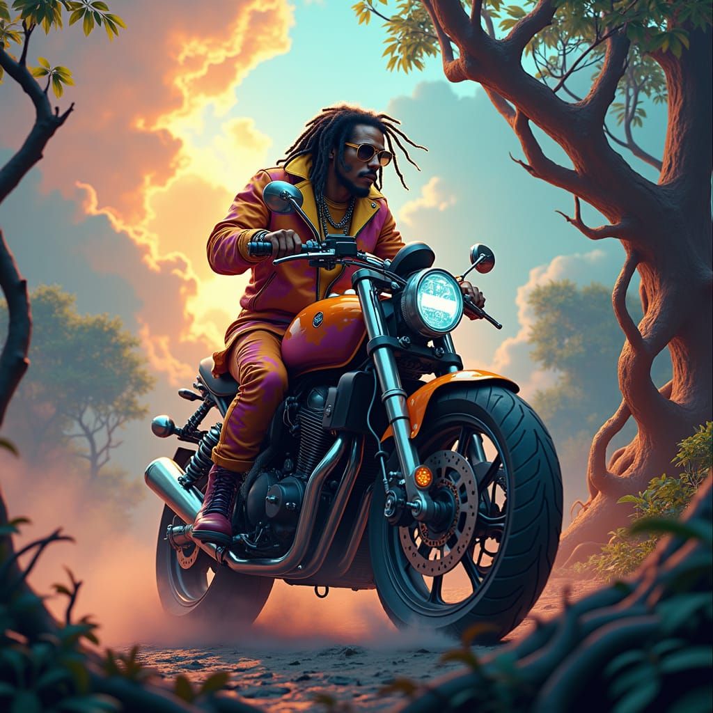 Bob Marley on a motorbike