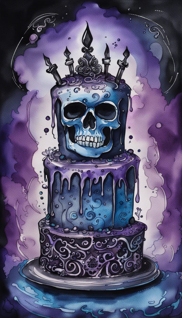 goth cake with a skull on top