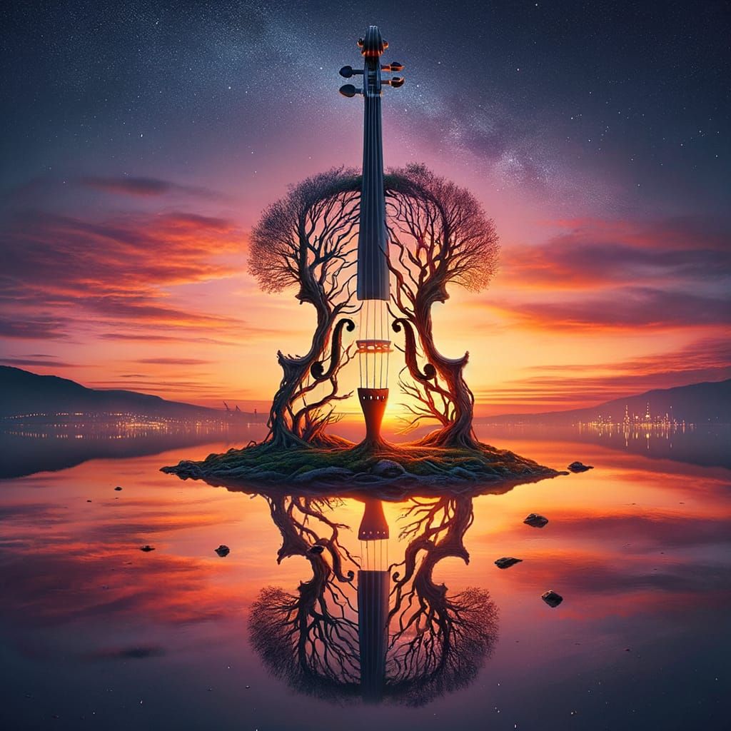 Gigantic Violin Tree Island at Sunset
