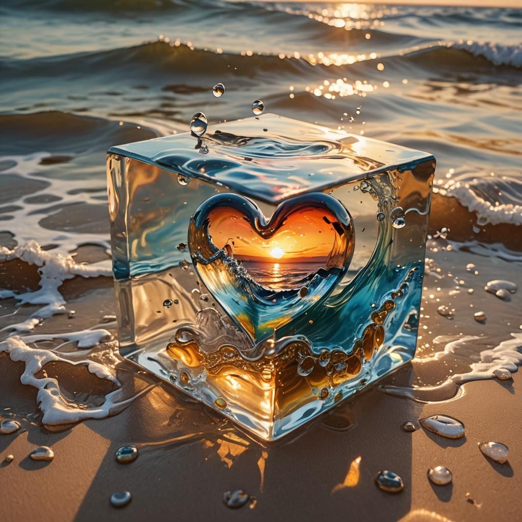 Heart-Shaped Wave in Glass Cube, Splash Art