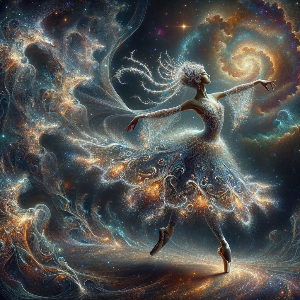Ethereal Ballerina Dances Amidst Cosmic Wonders