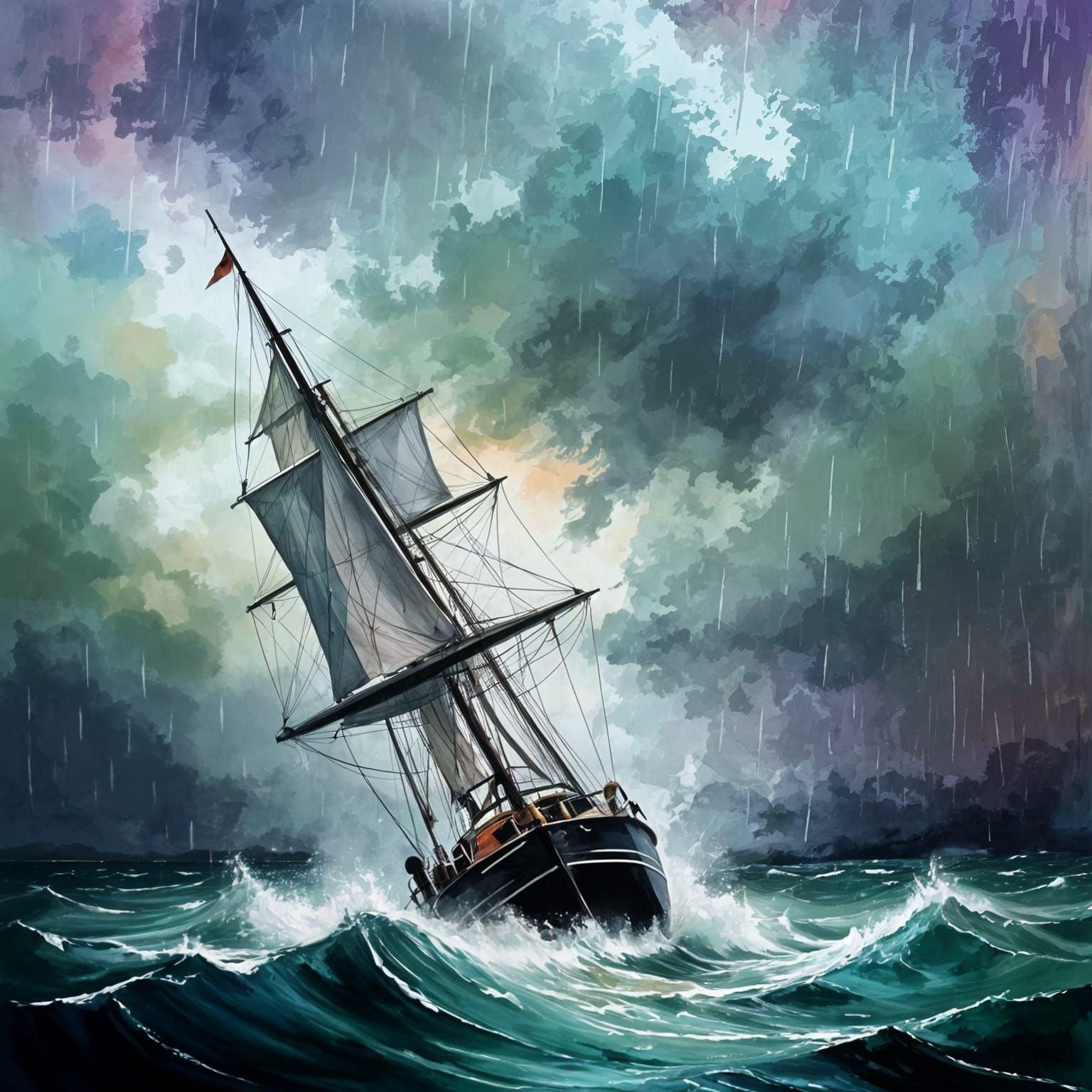 Sailboat in a windy storm
