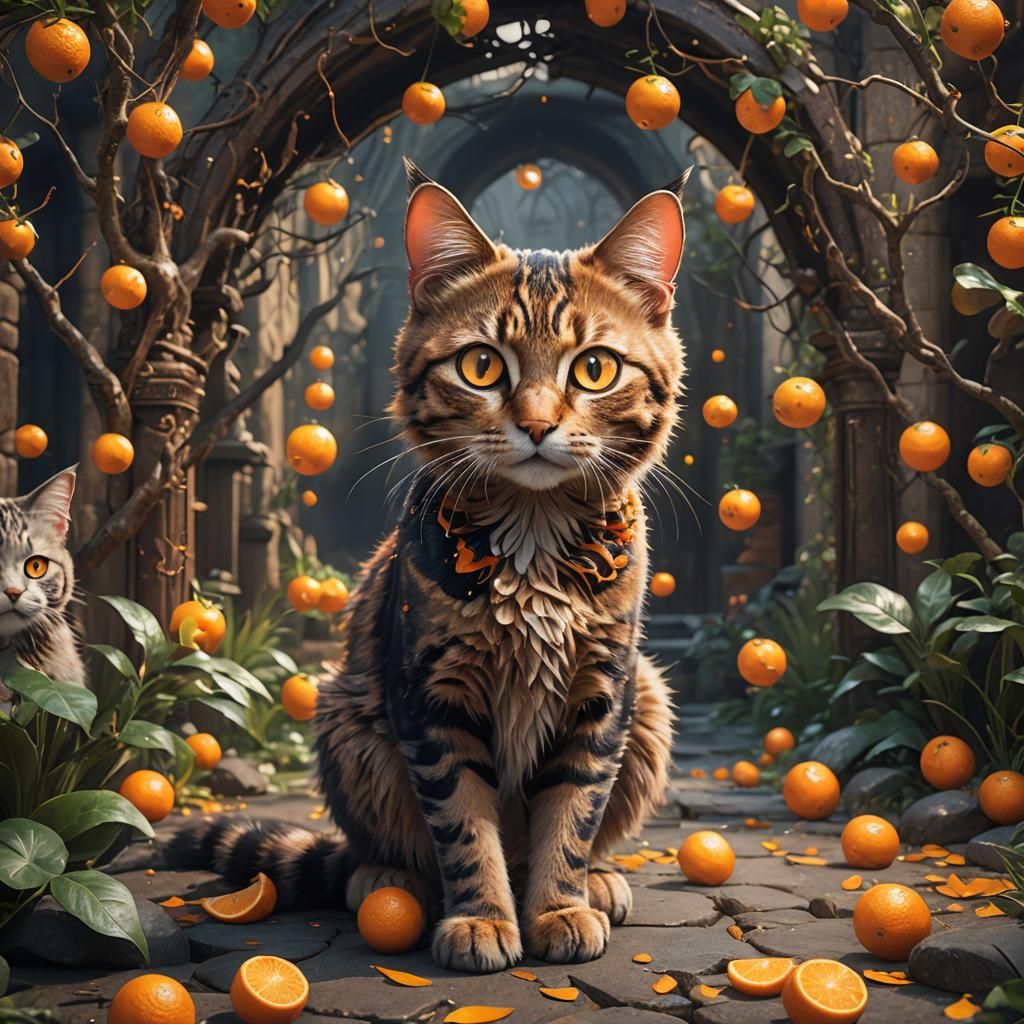 Sweet Cat with Orange Eyes: Detailed Digital Painting