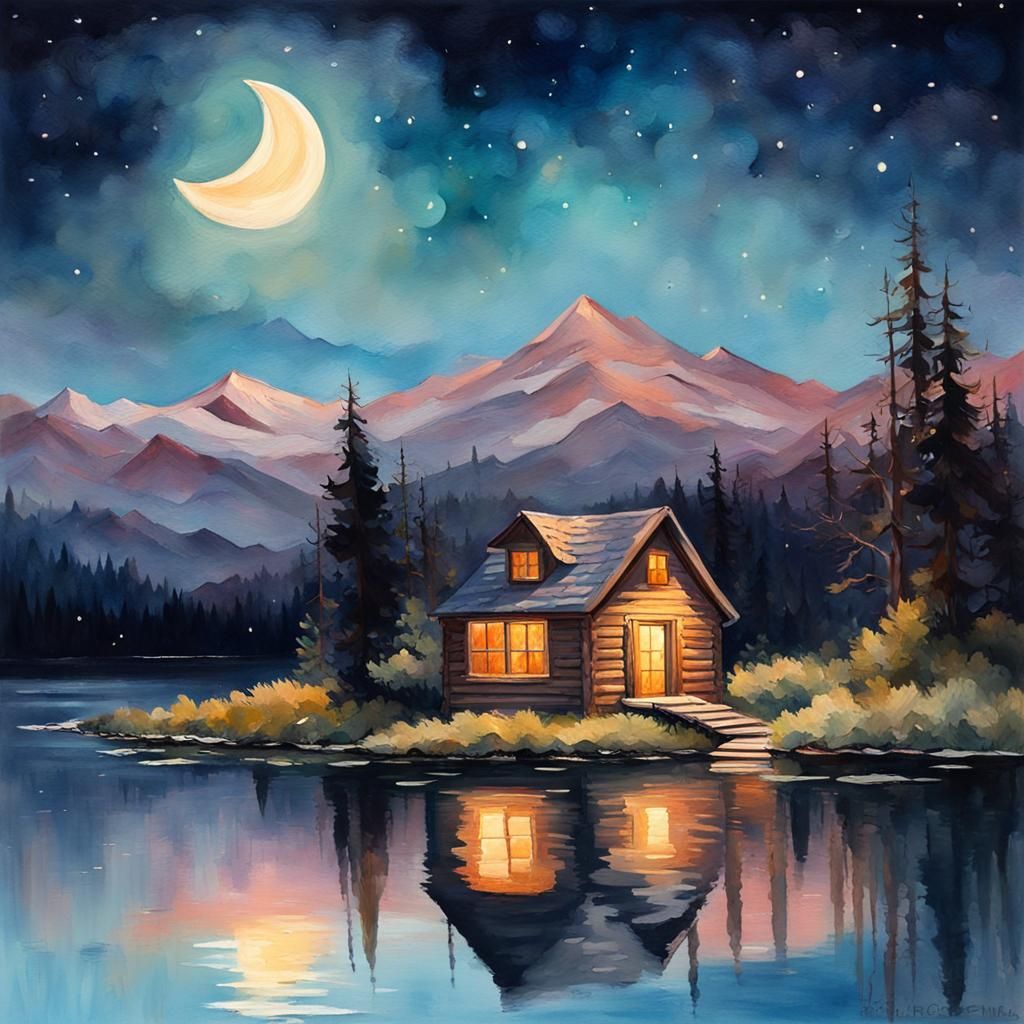 CABIN IN THE MOUNTAINS 6 - AI Generated Artwork - NightCafe Creator