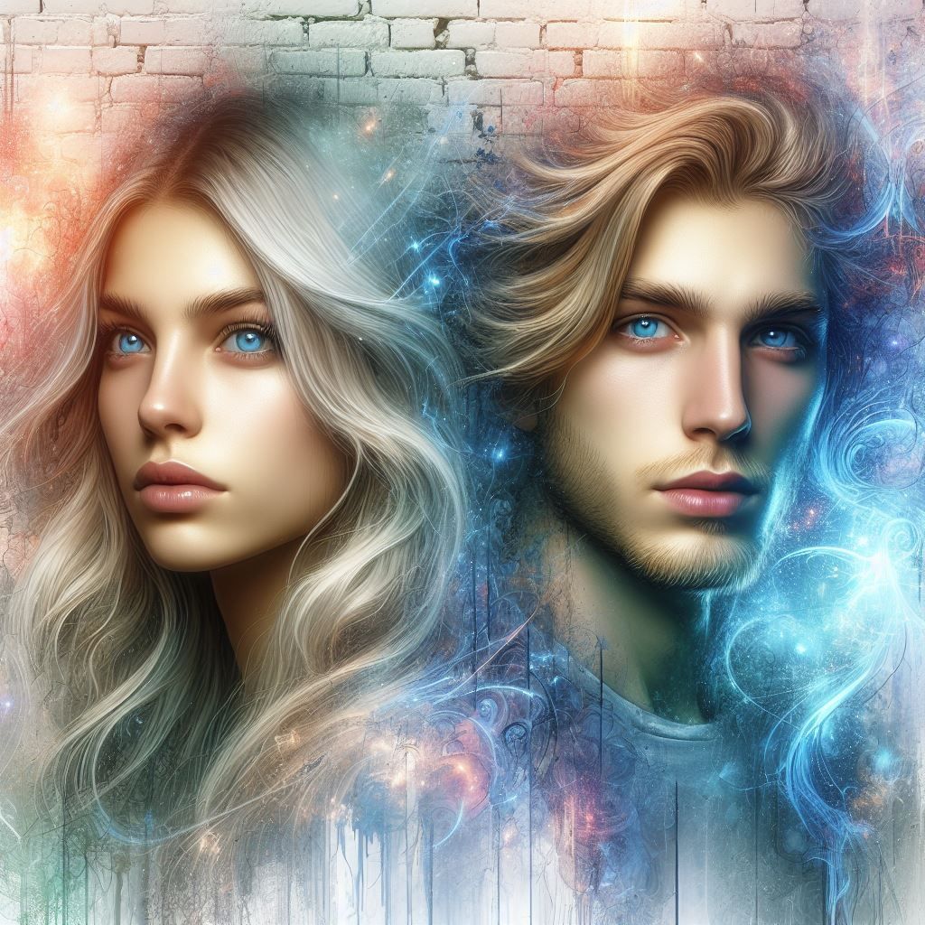 Young modern Couple with flaxen blond hair and blue eyes