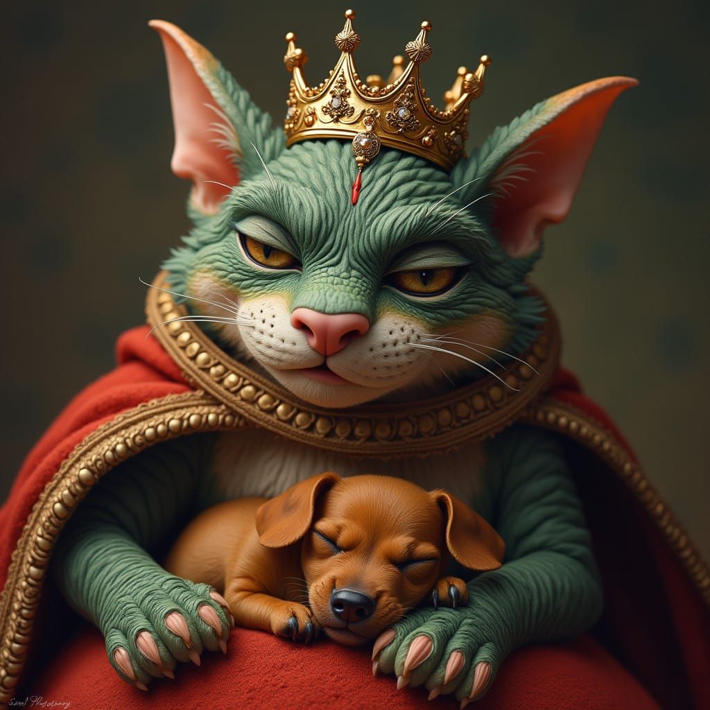 Dragon Cat Reigns Supreme with Cuddly Puppy Companion