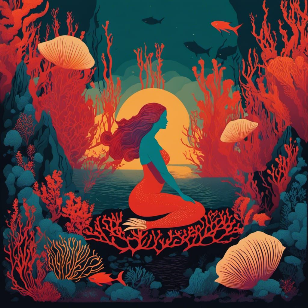 Minimalist Orange Mermaid AI Generated Artwork NightCafe Creator