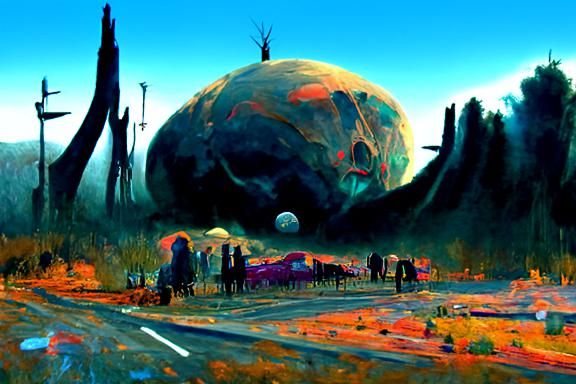 A demonic sphere in the sky Simon Stålenhag surrealism vorti...