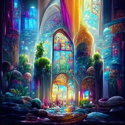 Rainbow Stained Glass Cathedral: Digital Art