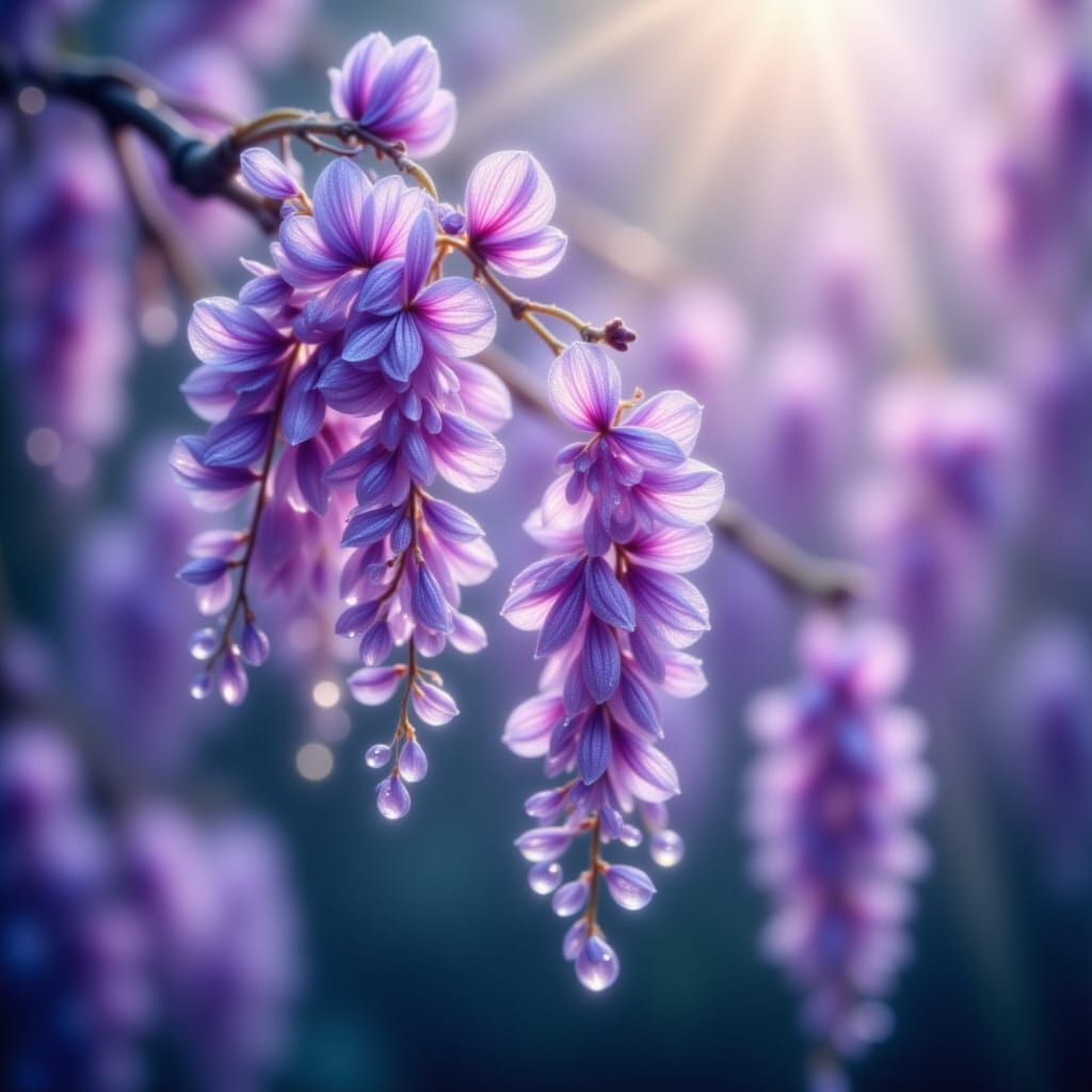 Morning dew wisteria up close <lora:Morning Dew Flowers:1.0>