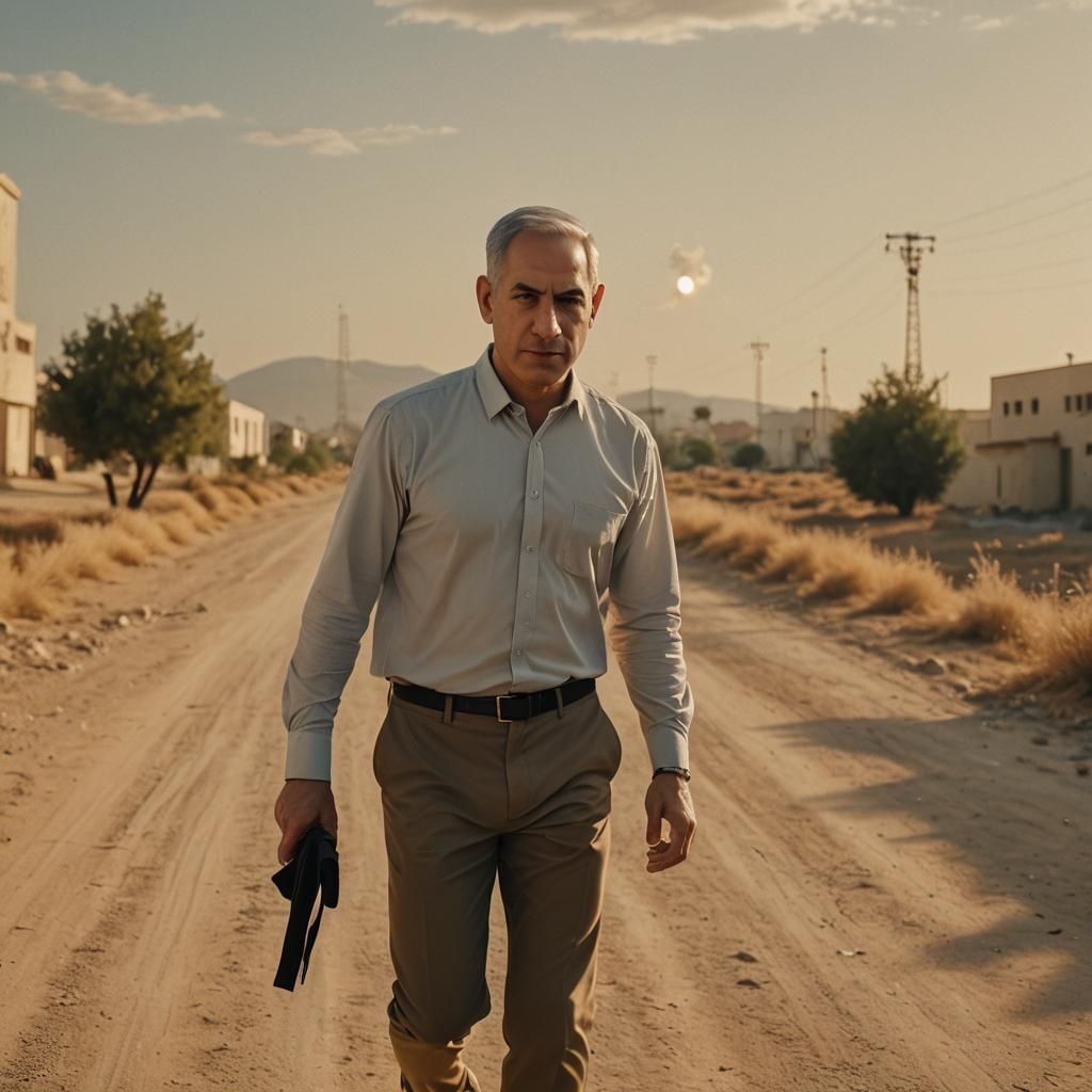 Netanyahu as Handsome Model: Cinematic Film Still