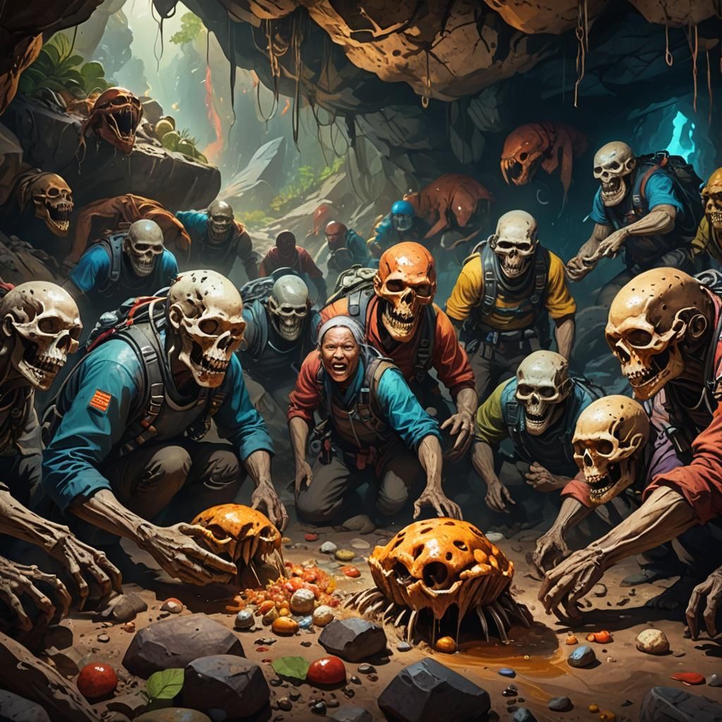 Cave crawlers looking for food and eating human remains