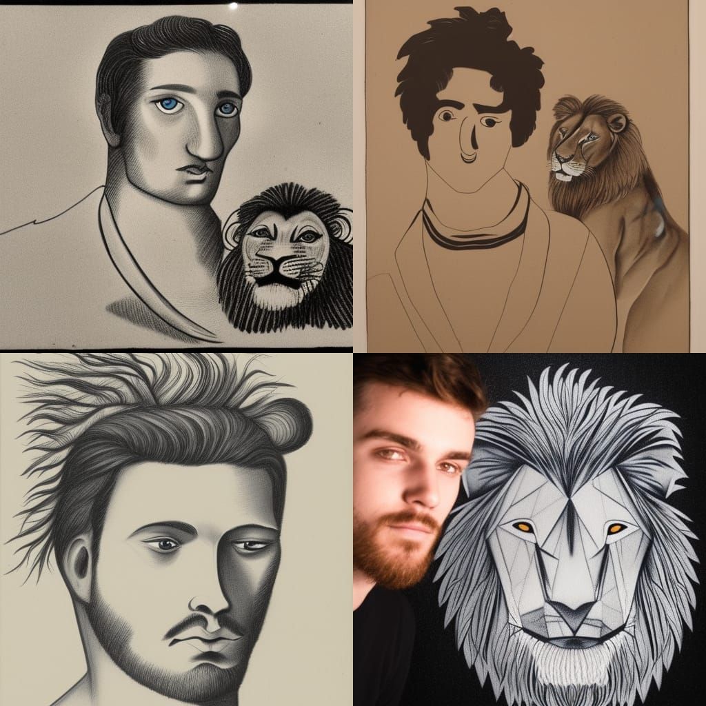 Portrait de jeune homme anamorphose avec un lion