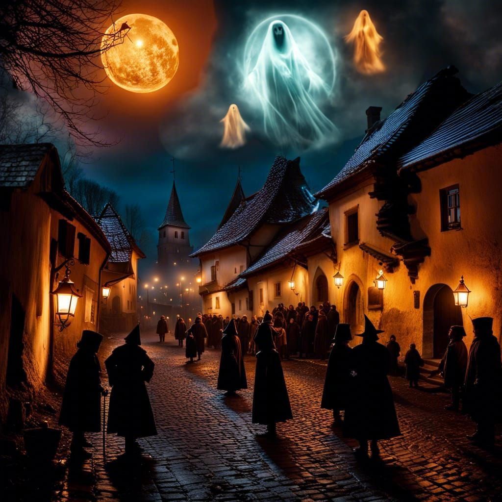 On the night of the harvest moon, the villagers light up the town to keep the spirits at bay  by @James