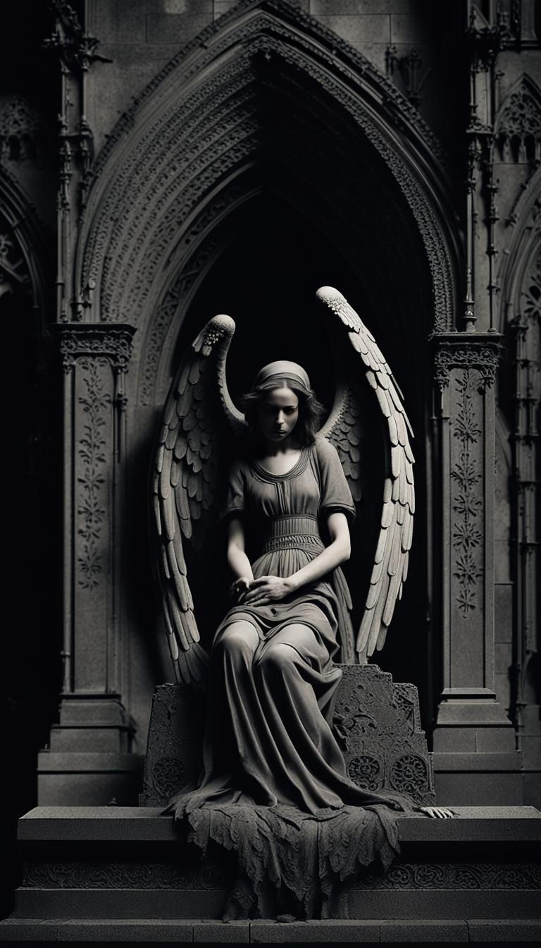 Gothic Angel in Moonlit Graveyard