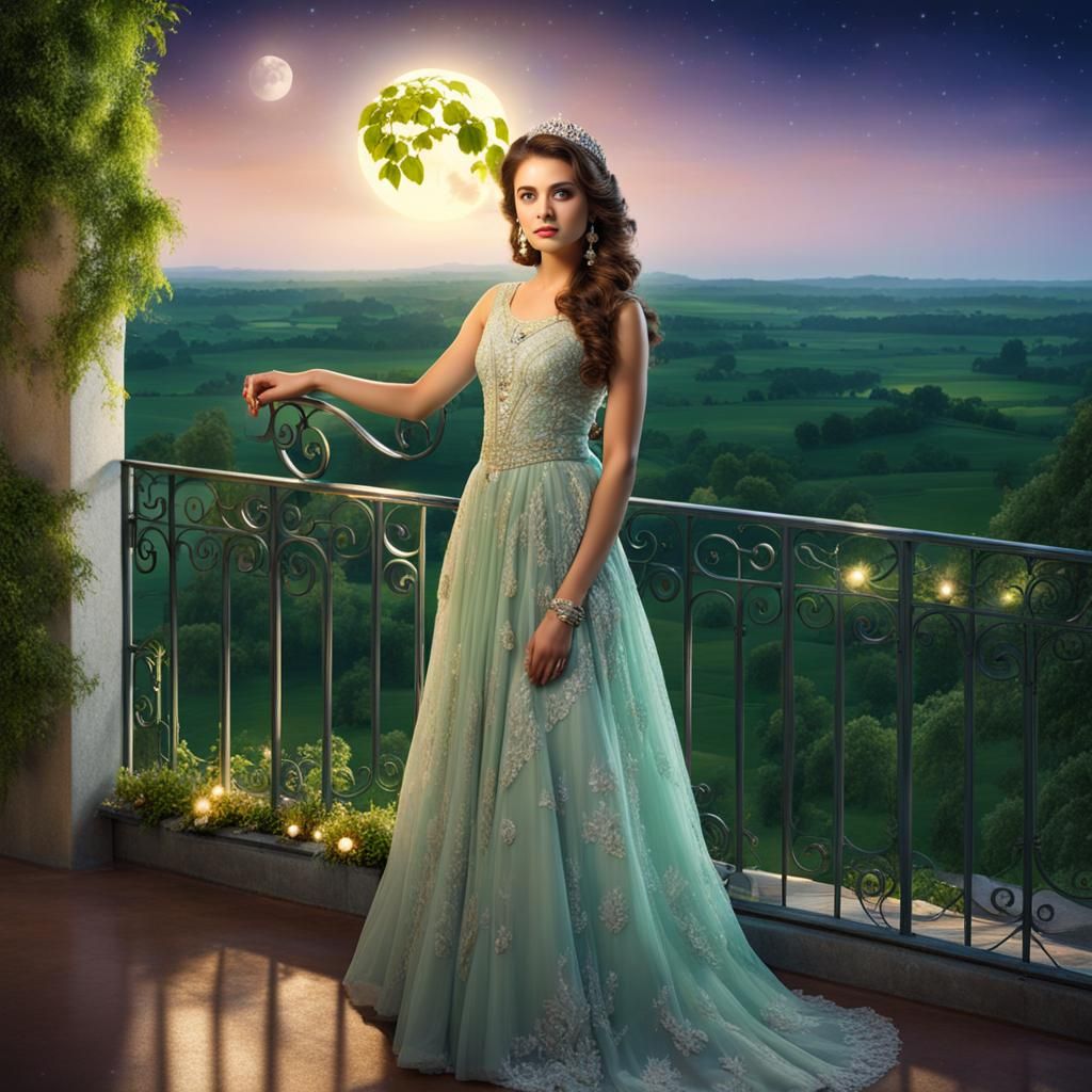 Beautiful princess With Beautiful eyes in Promo dress enjoying lush green landscapes in full moon from ...  by @Ramesh Kumar Madhugiri 