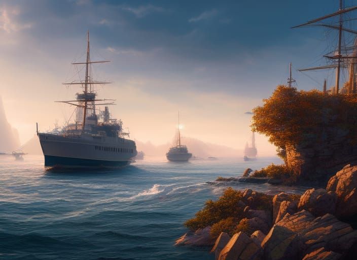 chesapeake bay, People in boats on the water by artist "Vlad...