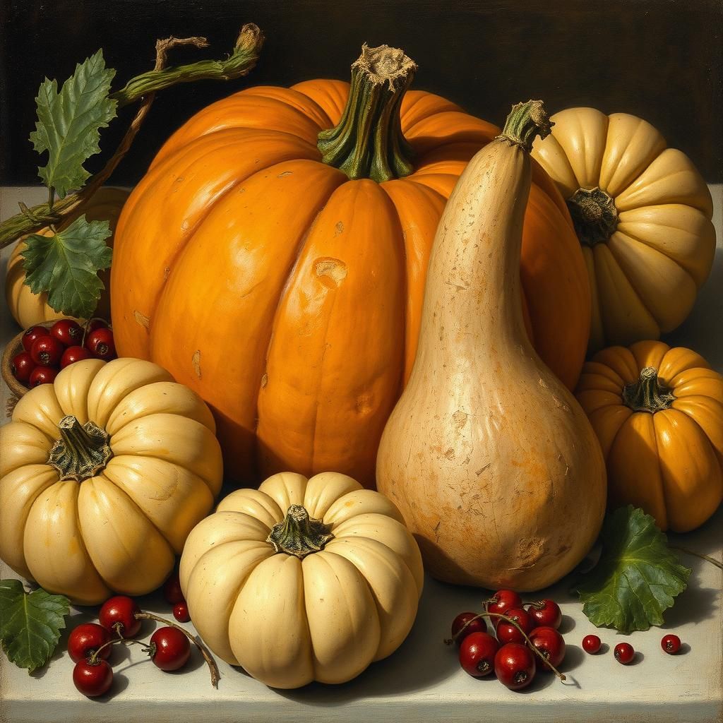 Pumpkin, rutabaga, spreading cranberries! 
Gourds by Egon Schiele and Ilya Repin  by @Igor_t_M