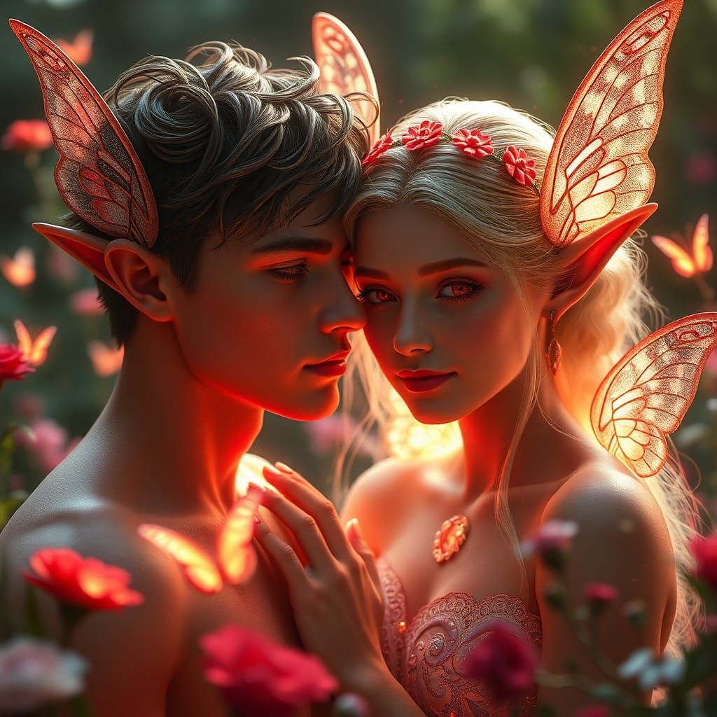 Enchanted Elves in Love: Hyperdetailed Portrait