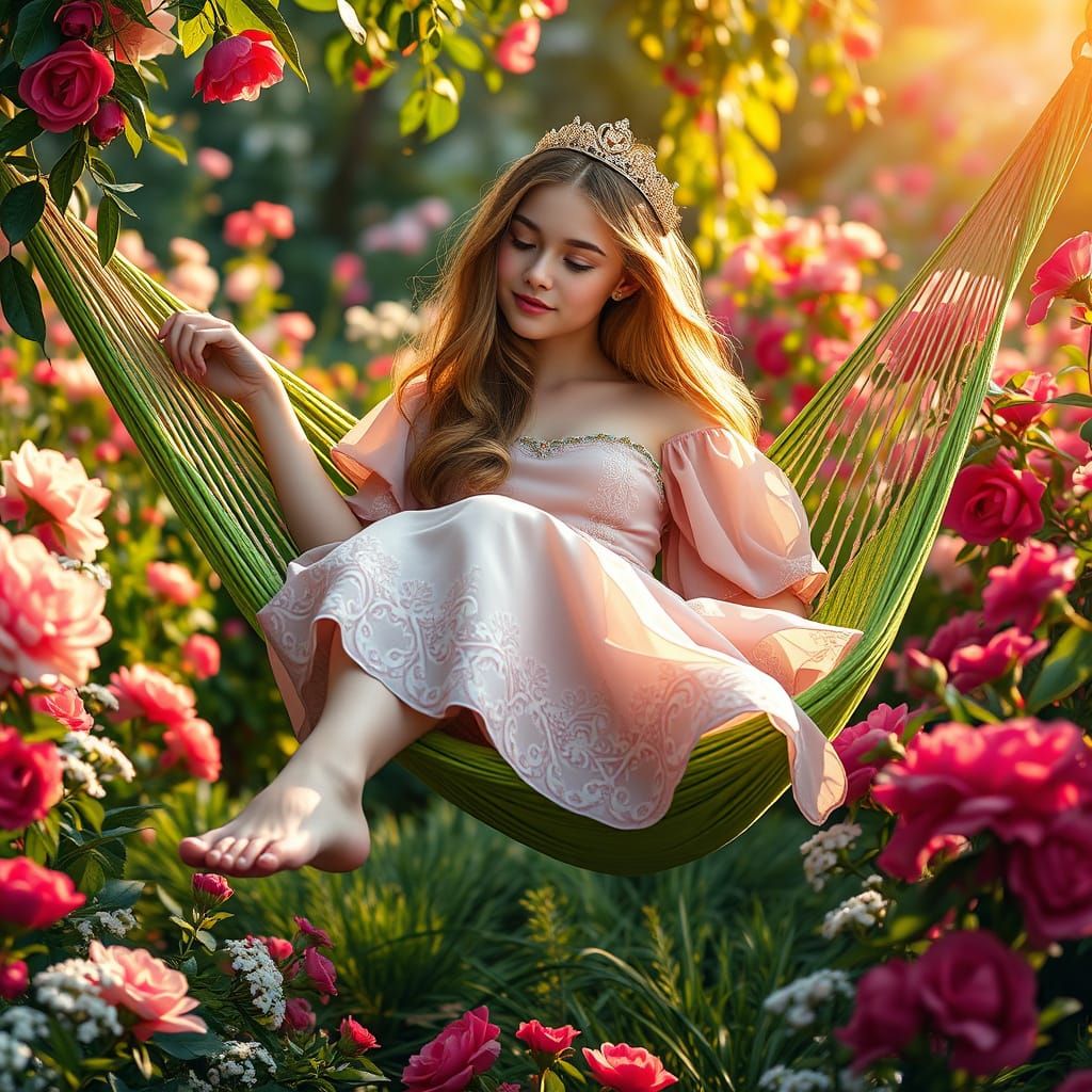 Girl in Garden Hammock: A Dreamlike Matte Painting