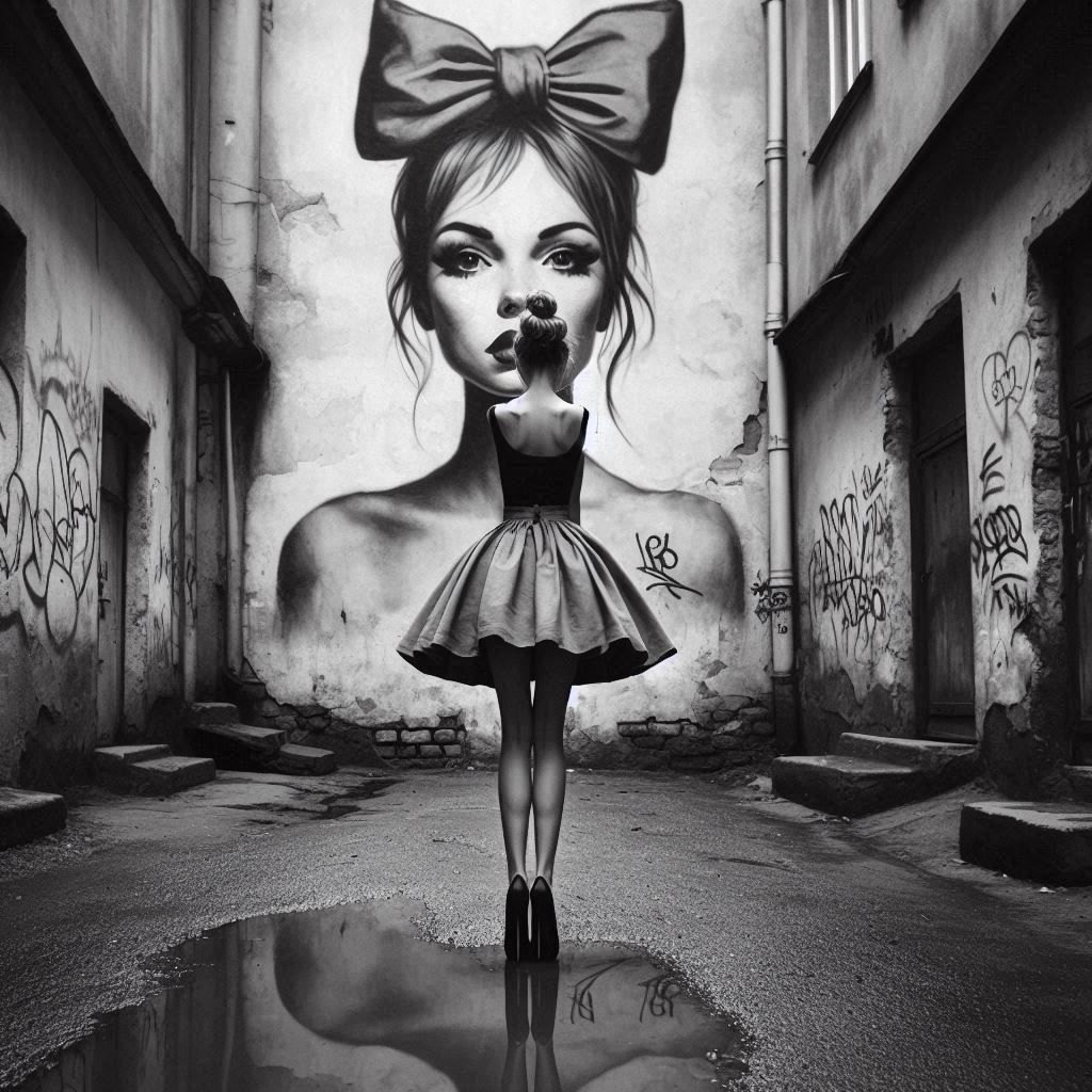 Graffiti portrait with bow