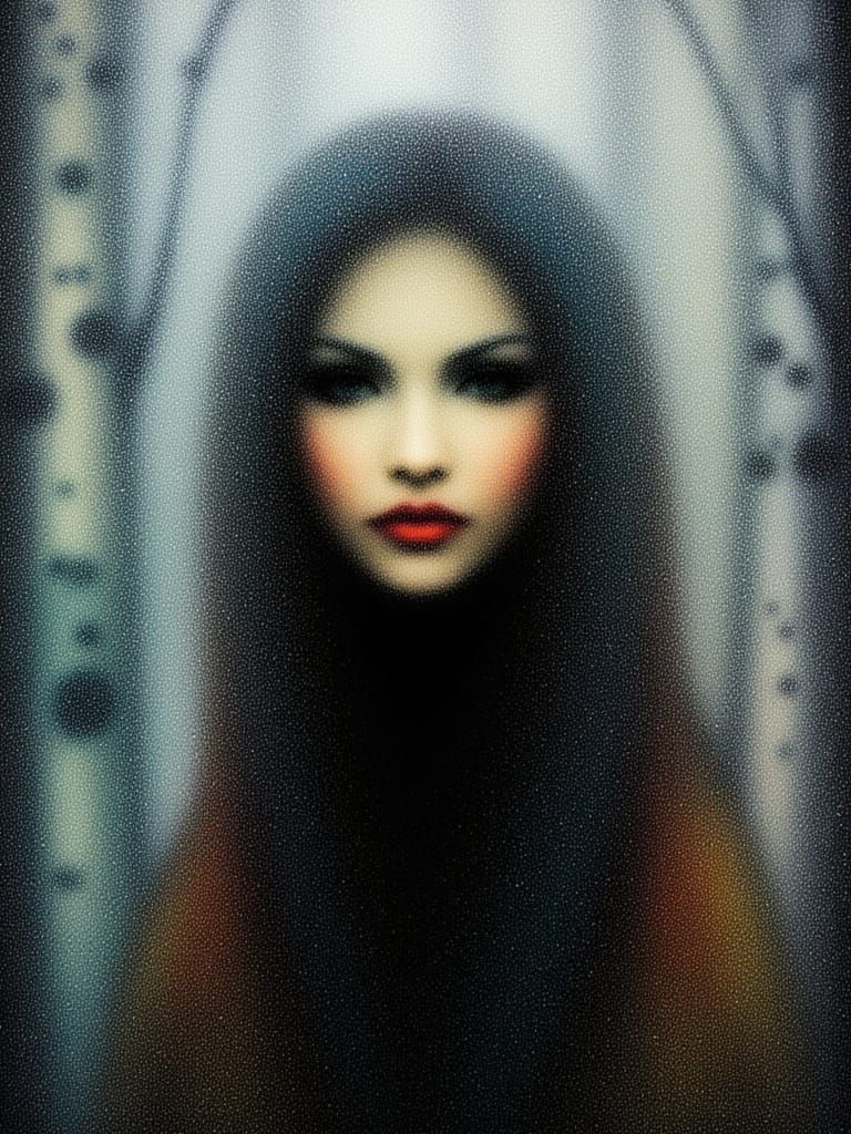 <lora:Frosted glass:1.0> <lora:portrait:1.0> Frosted glass, female, birch trees background