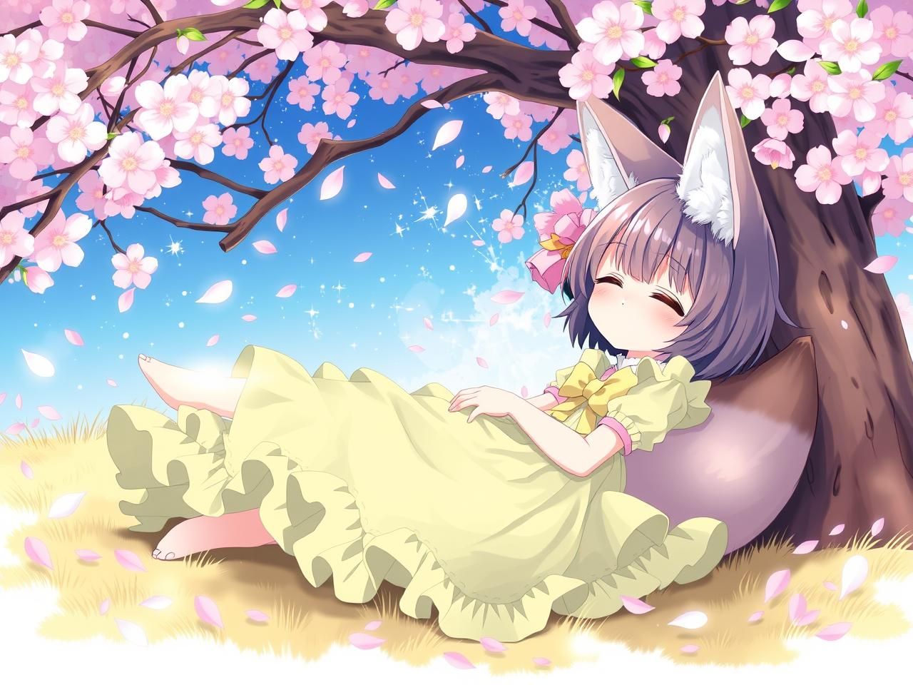 Fox Moon under the sakura tree