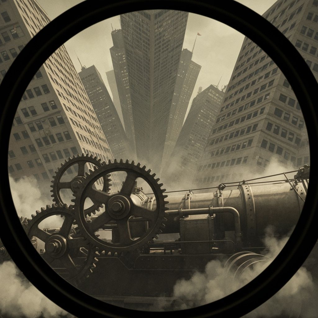 Distorted Cityscape with Gears in Vintage Surreal ... - AI Art