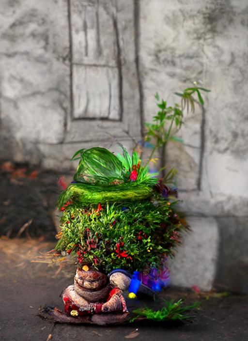 A gnome sitting  outside his house made of plants 8k resolut...