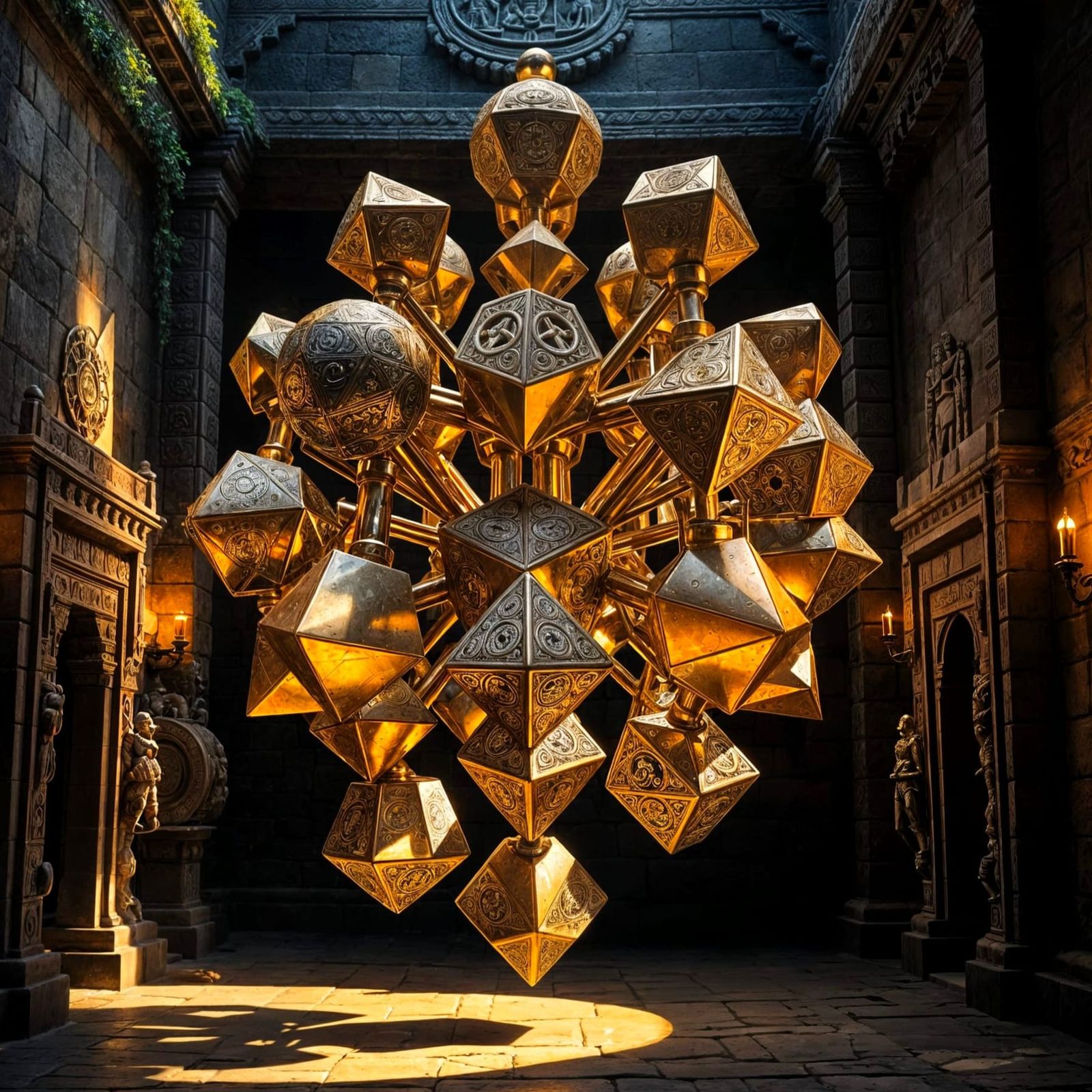 Colossal floating golden sculpture levitates in an Inca temple  by @Francis H