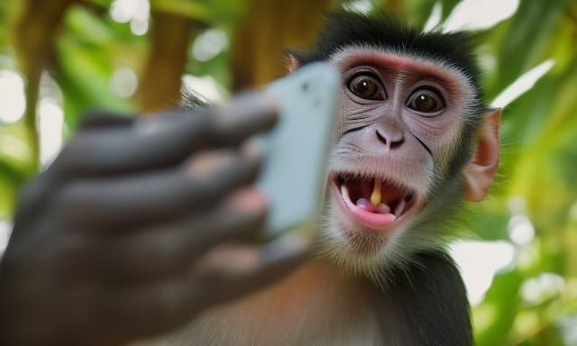 Monkey taking a selfie