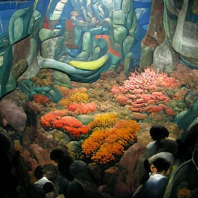 a colorful coral reef in a huge aquarium