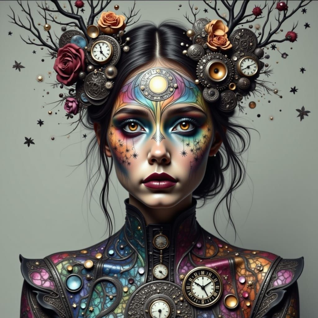 <lora:ChromaDraw:1.0> A tiny, iridescent fairy with wings like stained glass, perched on a giant, bioluminescent mushroom in an enchanted fo...