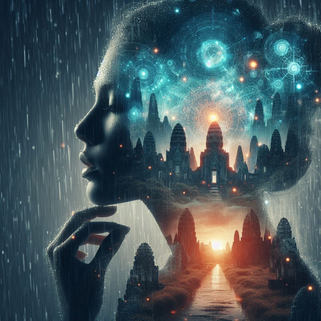 double exposure beautiful fantasy portrait landscape..