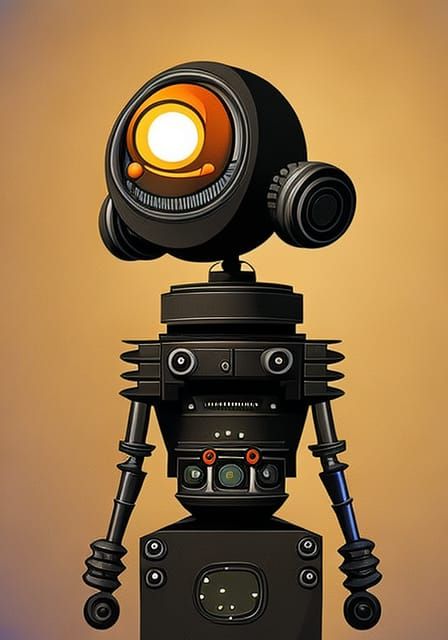 funny adorable retro robot with eyes looking up to space ,il...